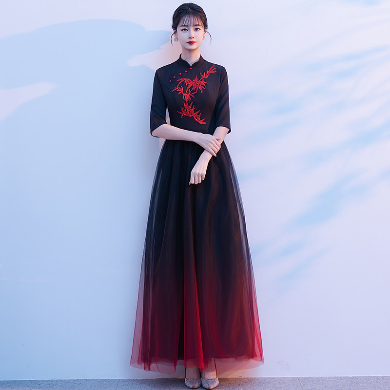 大合唱演出服女长裙中国风宴会钢琴演奏服成人舞台红歌合唱团礼服