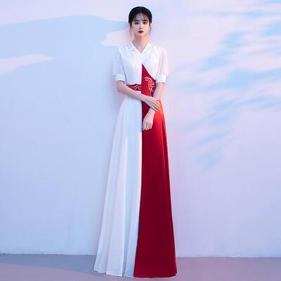 卓薇尚国庆大合唱演出服女学生朗诵比赛变色礼服长裙主持表演礼服