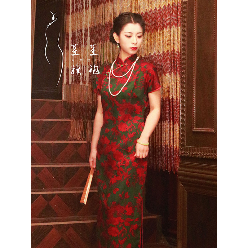 蔓蔓旗袍古法香云纱一片式旗袍