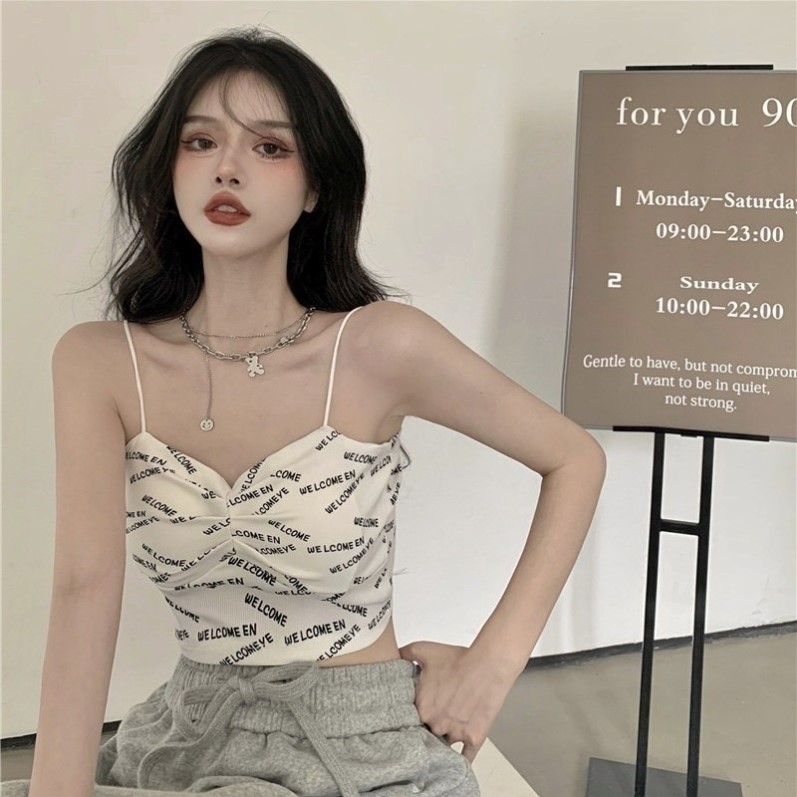 带胸垫法式辣妹白色吊带背心女美背文胸一体短款抹胸内搭上衣夏季