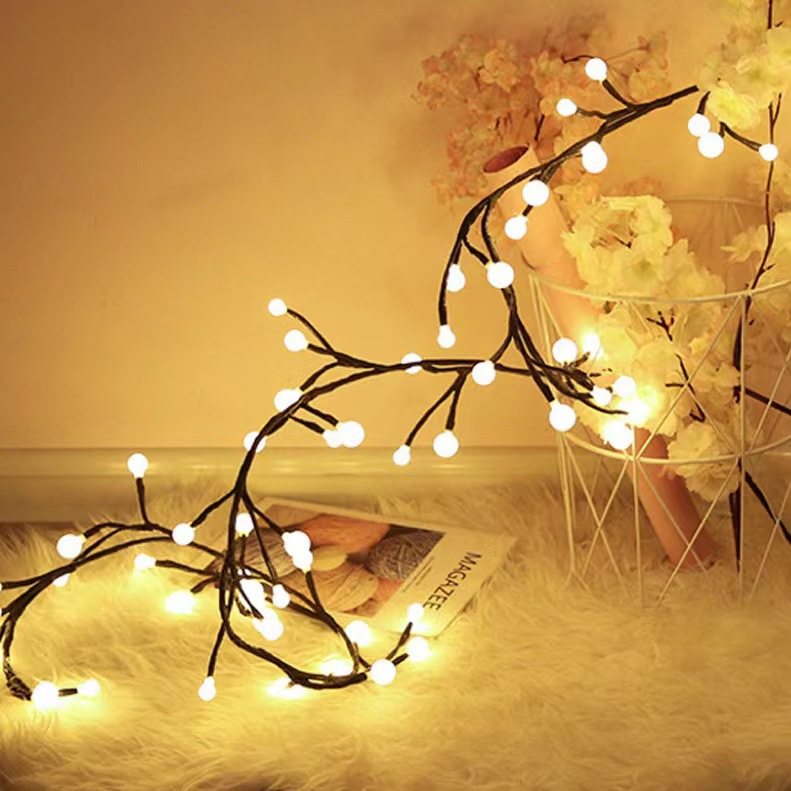 亚马逊跨境低压树枝藤条圆球灯串户内外小圆球造型灯圣诞装饰灯