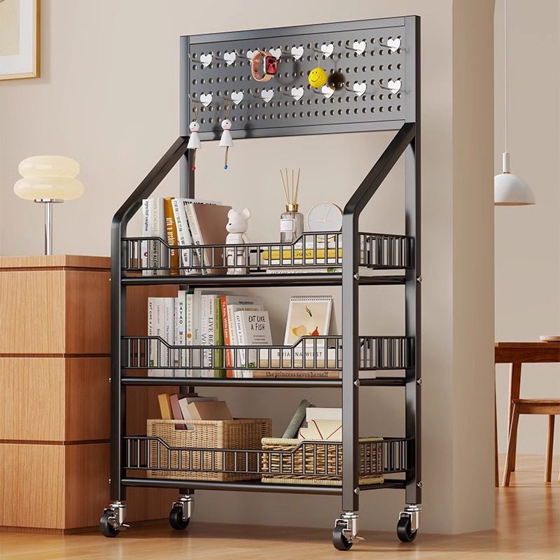 洞洞板书架可移动落地置物架带轮简易储物书柜多功能小推车收纳架