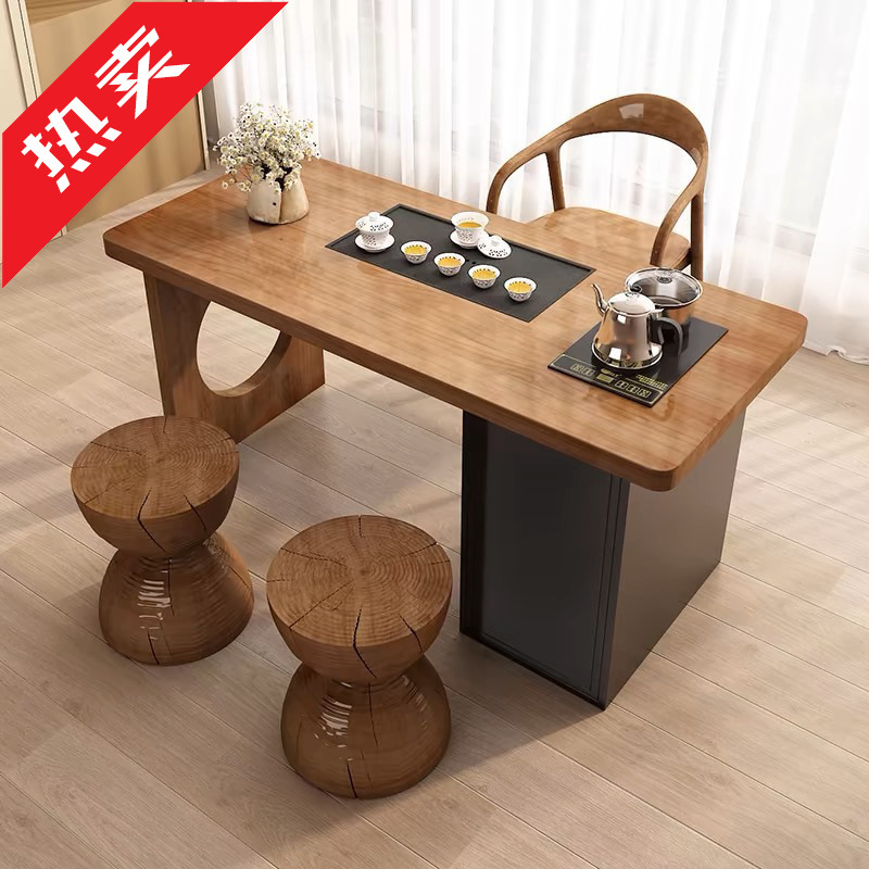 ir阳台茶桌椅组合小型家用茶台烧水壶一体奶油风高端实木阳台泡茶