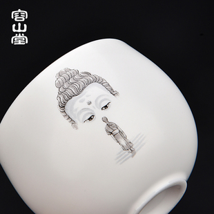容山堂固德白瓷鎏银茶杯问佛大号品茗杯斗笠杯茶盏主人杯功夫单杯