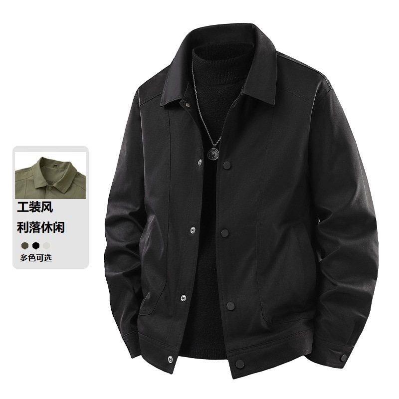 高端翻领夹克男春秋冬新款商务休闲宽松短款外套潮流工装防风上衣