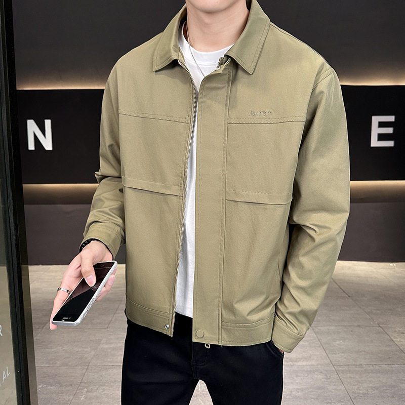 春秋新款时尚翻领夹克衫男士商务休闲潮牌外套高级感百搭工装上衣