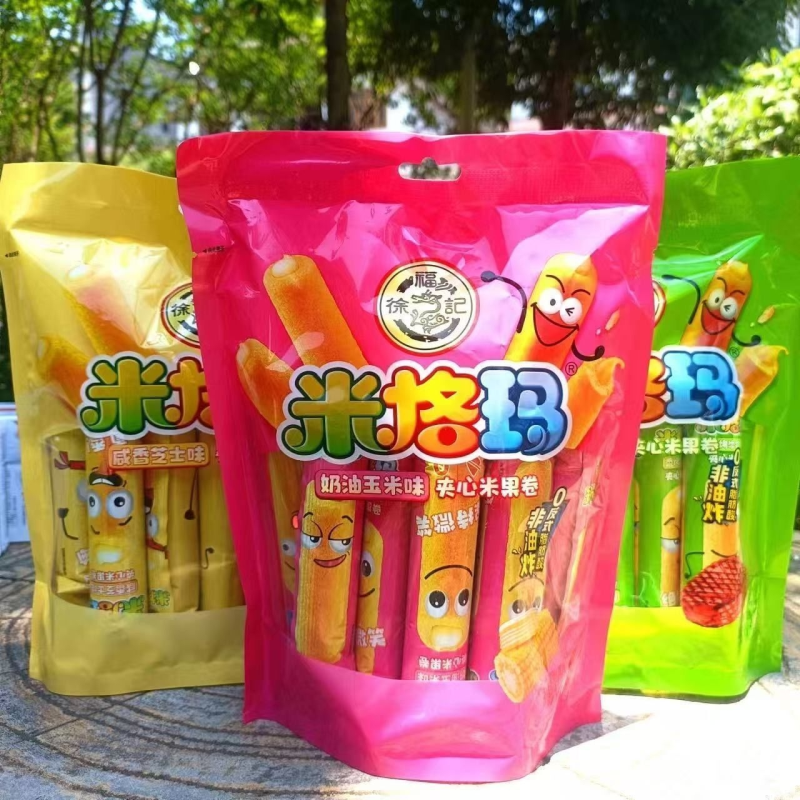 米格玛90g米果卷奶油玉米牛排芝士味膨化休闲零食整箱批发