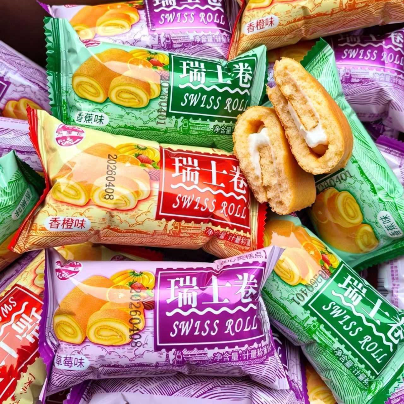 瑞士卷多口味夹心面包草莓味香橙味早餐糕点点心小包装休闲