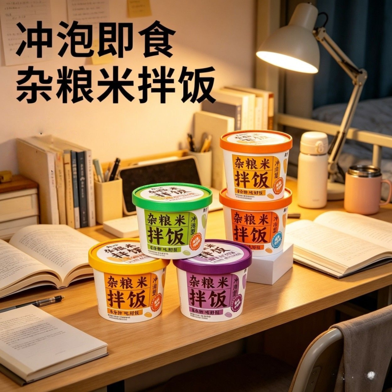 免煮杂粮拌饭冲泡米饭夜宵速食桶装网红宿舍懒人快餐食品整箱夜宵图片