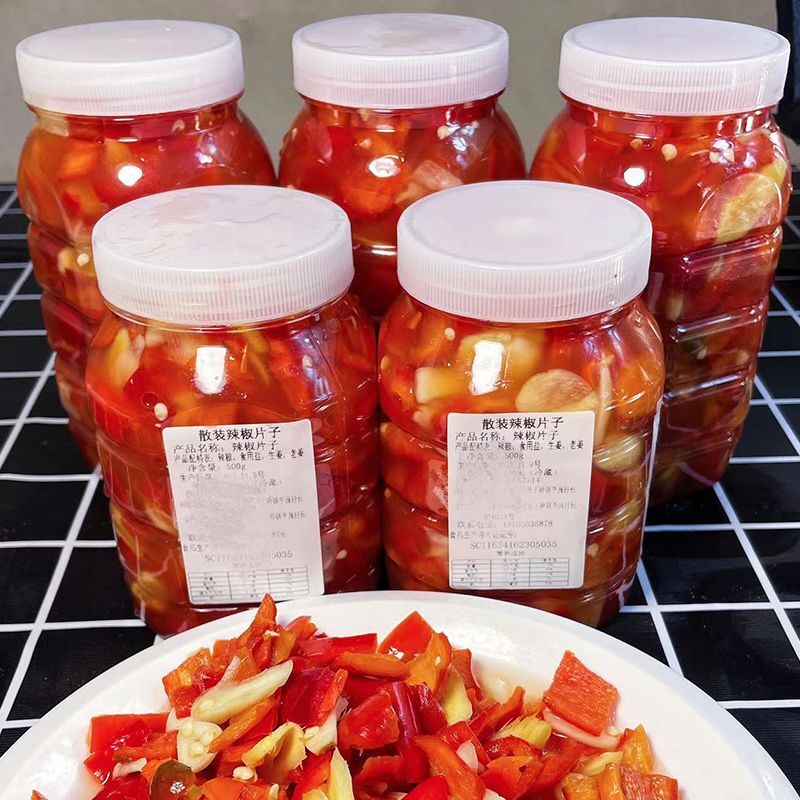 安徽特产泾县农家手工红辣椒片子中辣下饭菜腌制菜即食蒜香泡辣椒