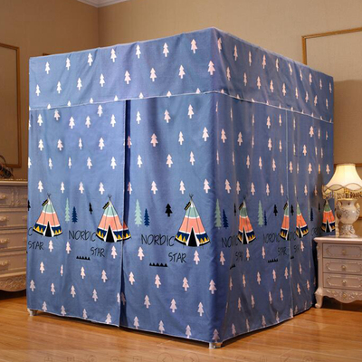 床幔家用宫廷床帘遮光布一体蚊帐支架落地防尘顶布三开门加厚卧室