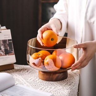 玻璃果盘家用茶几糖果盘零食收纳筐创意2024新款 新中式 高脚水果盘
