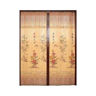 印花竹帘推拉门帘竹帘门隔断帘折叠窗帘卷帘家用商铺带锁简易移门