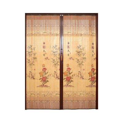 印花竹帘推拉门帘竹帘门隔断帘折叠窗帘卷帘家用商铺带锁简易移门