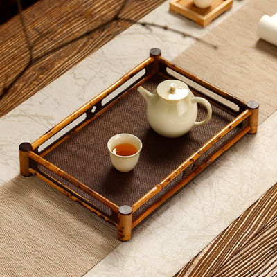 大漆竹编干泡台云妃竹茶托盘手工藤编奉茶盘竹制壶承茶具收纳盘托