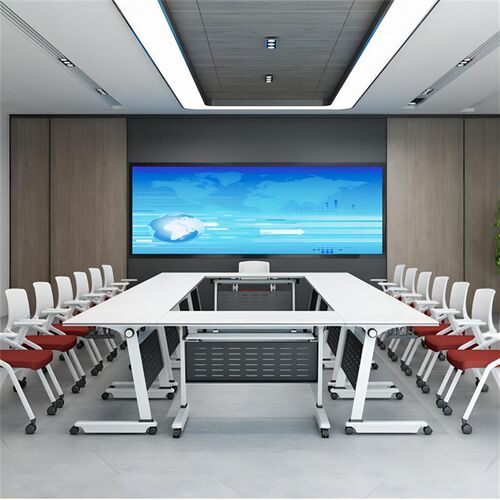 可折叠培训桌椅组合拼接长条会议桌办公桌双人学生课桌移动侧翻桌