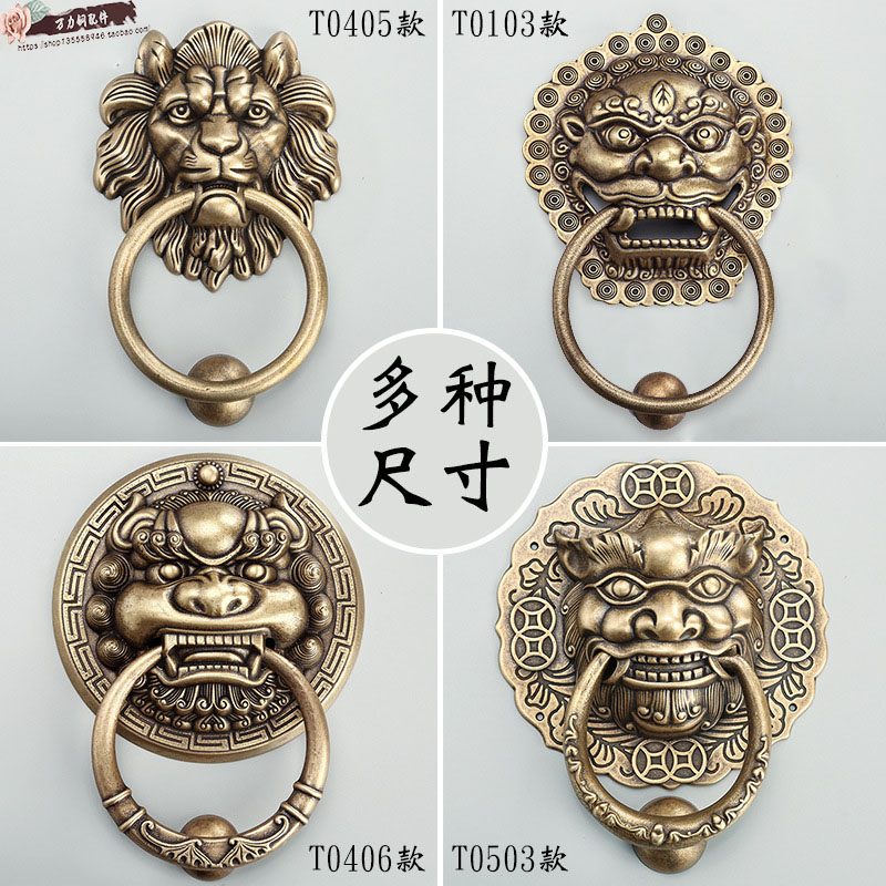 仿古门环装饰老式门家用狮子头大门拉手大拉把对开门古铜兽头把手