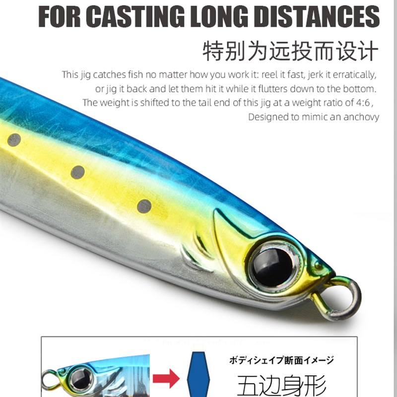 岸抛慢摇铁板饵绑好钩速沉夜光海钓路亚60克80克亮片铁板钩马鲛