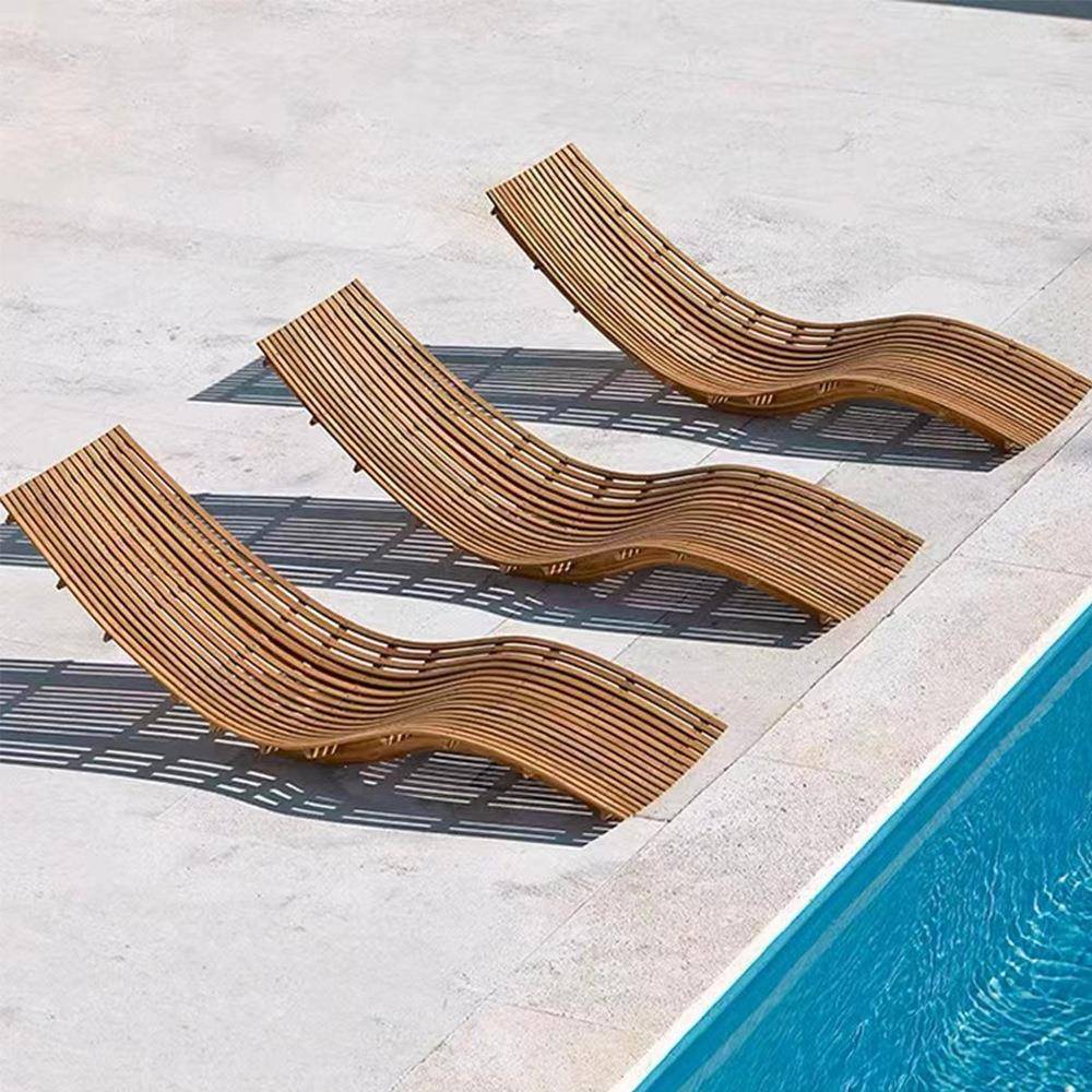 沙滩椅户外躺床实木游泳池室外休闲防水防晒别墅花园庭院躺椅露台