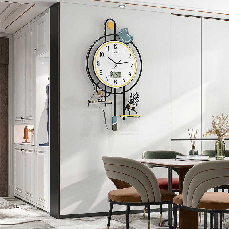 钟表挂钟客厅2023新款创意大气家用墙上时钟网红现代简约石英钟灯