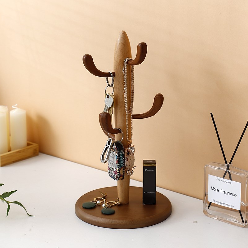 入户钥匙挂架创意仙人掌实木收纳盒进门口桌面置物架玄关钥匙挂架