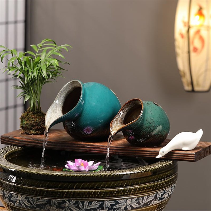 生态缸陶瓷流水陶罐美观养鱼开口罐流水摆件简约配件庭院花园造景