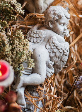 掬涵 睡姿天使摆件 复古欧式怀旧花园庭院别墅墙面桌面装饰礼物品