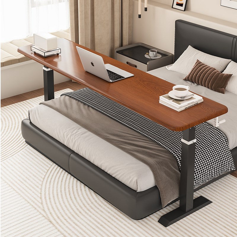 实木电动升降桌客厅长条书桌学生家用小户型窄款卧室办公电脑桌子