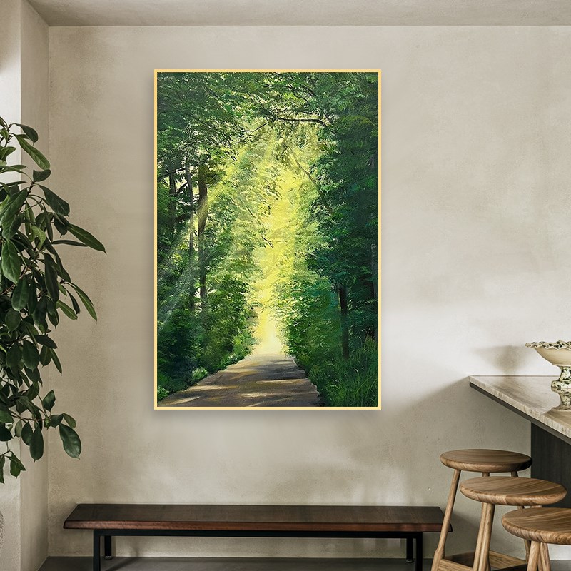林径光语客厅入户玄关走廊过道餐厅装饰画阳光树林风景手绘油画