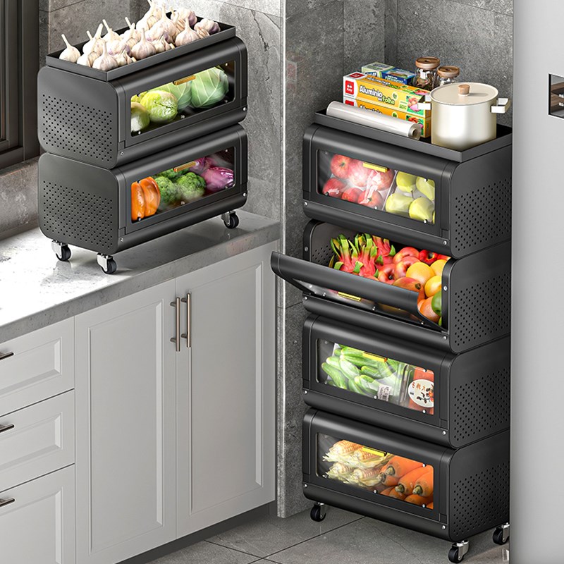 厨房橱柜蔬菜置物架落地多层放水果储物柜子菜篮子多功能带门防鼠