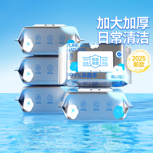 丽佳宝贝酒精湿巾家用杀菌卫生办公清洁新款湿纸巾80抽大包装
