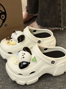洞洞鞋女款2024新款可爱小狗拖鞋女秋外穿豆豆鞋网红爆款黑色凉鞋