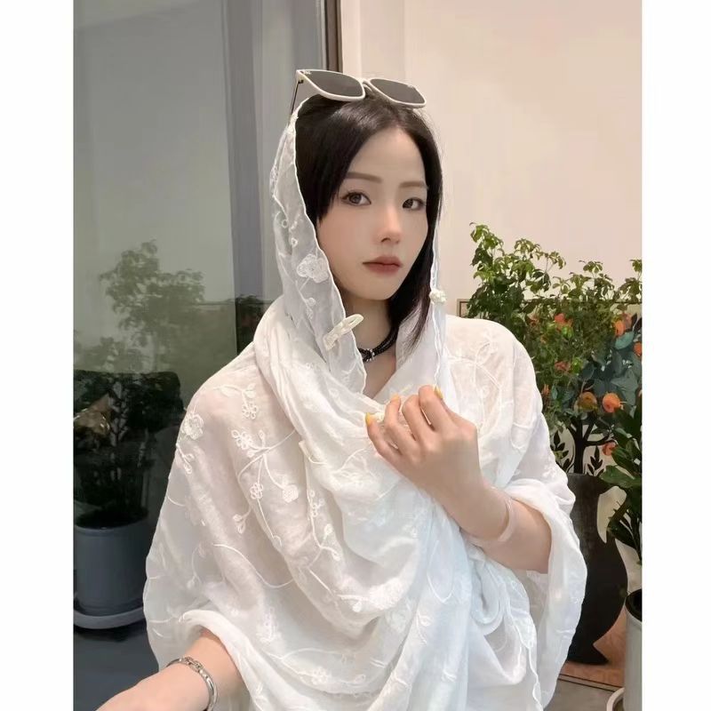 高定刺绣薄款防晒丝巾女夏季旅游