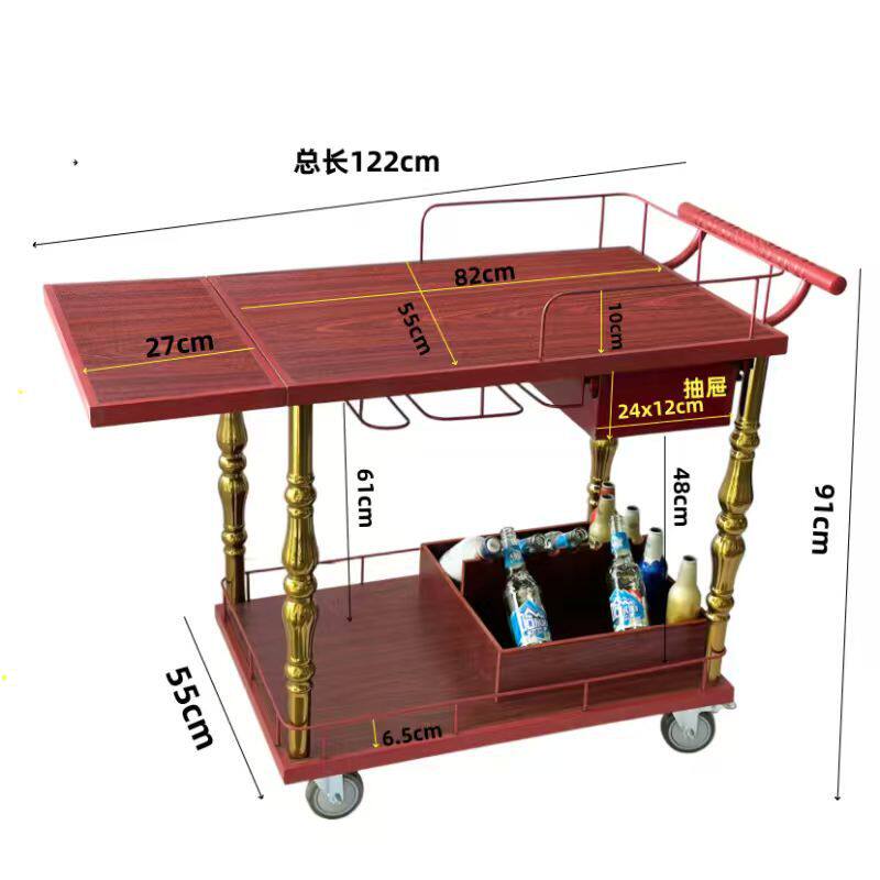 加大二层服务车手推酒水车煮餐车多功能钛金大号车点心车酒店餐饮