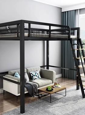 公寓出租屋高架床小户型上铺床铁艺上床下桌覆式二楼铁架床阁楼床