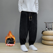 加绒灯笼裤 秋冬季 潮 宽松哈伦裤 加厚雪尼尔休闲裤 中国风男式 束脚裤