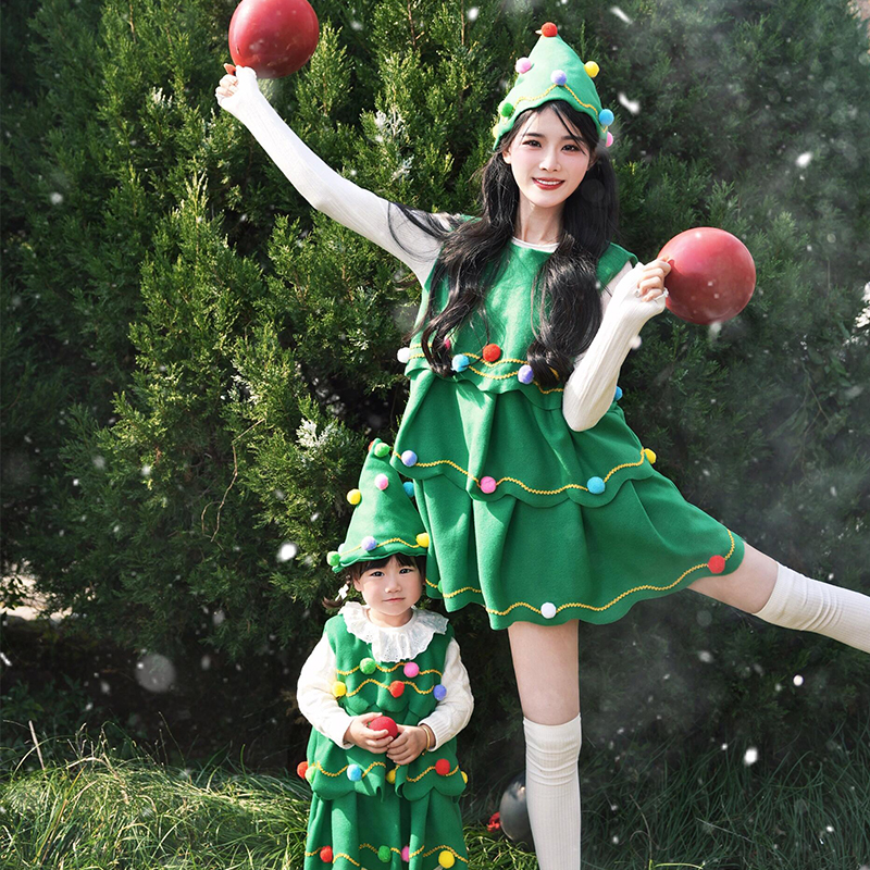 圣诞树服装女成人儿童亲子装演出衣服圣诞节拍照装饰氛围穿搭服饰
