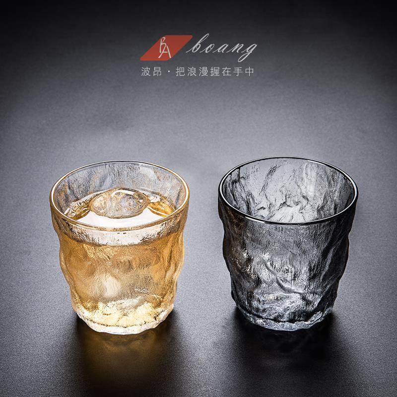 加厚冰川纹威士忌酒杯水晶玻璃大洋酒杯子日式啤酒杯家用酒吧套装