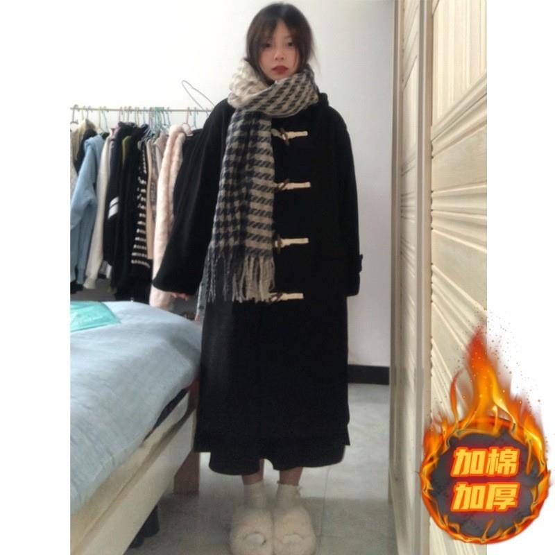 牛角扣黑色呢子大衣女2025秋冬季新款毛呢外套高级感小个子超好看