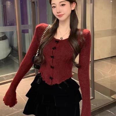 红色针织毛衣女秋冬2025新款爆款内搭打底衫别致绝美早秋chic上衣