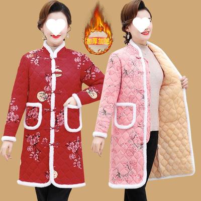 2025年民族风冬季新款新年穿搭新中式国风中长款加绒加厚花棉袄女