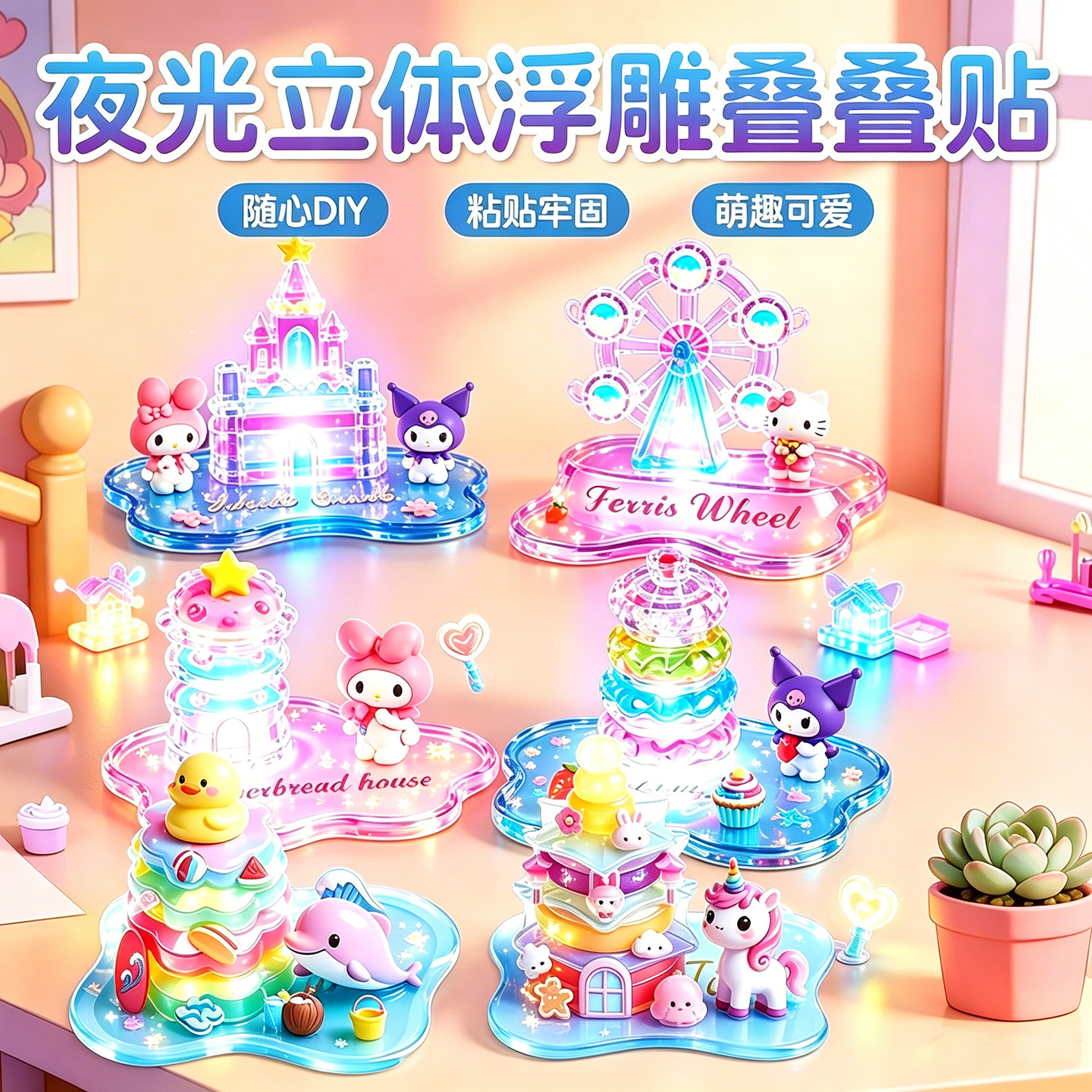 3D立体浮雕叠叠乐贴纸水晶卡通幼儿园儿童手工DIY摆件装饰贴画六一儿童节男生女孩子迷你益智小玩具网红爆款