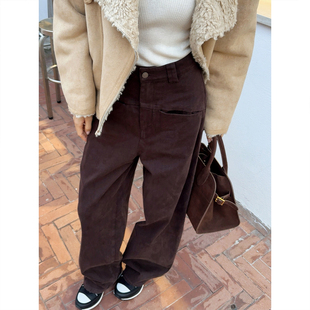 女 设计感口袋百搭牛仔裤 ASBR复古水洗磨毛丹宁风阔腿裤 25秋冬新款