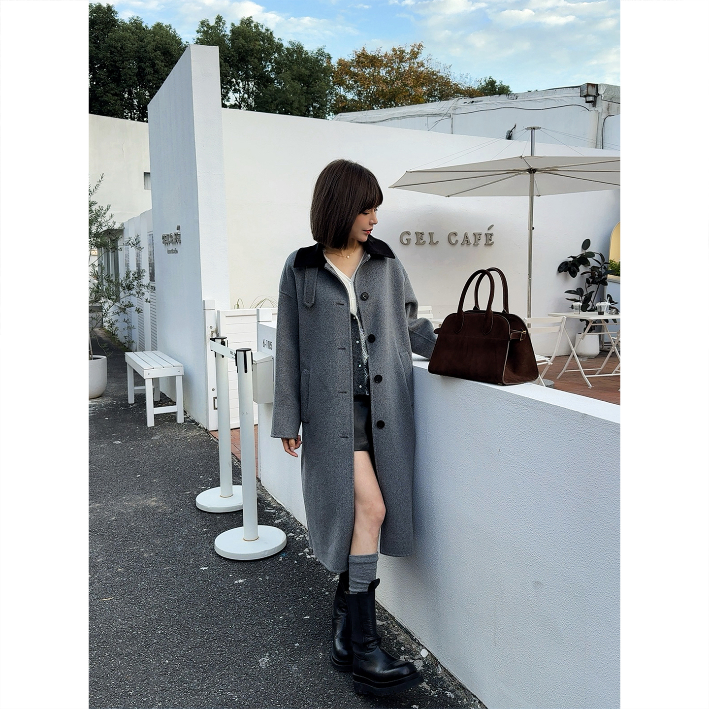 羊毛绢丝双面呢长款大衣外套女