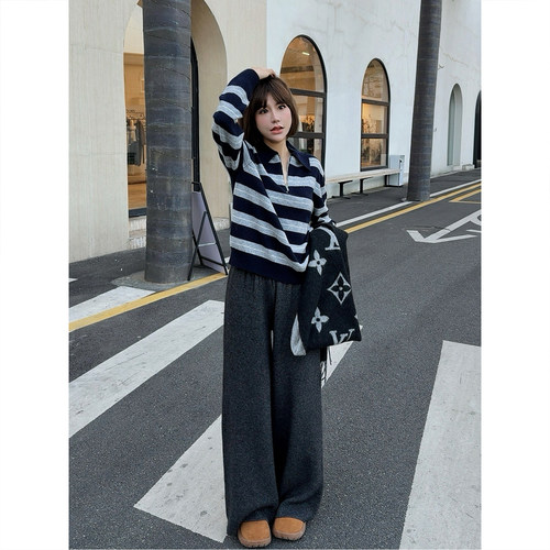 25冬新款宽松浣熊绒松紧腰针织裤