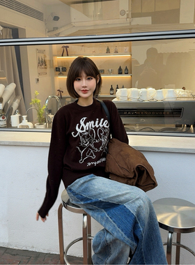 ASBR 原C纱！100%绵羊毛烫钻圆领套头提花针织衫25冬新款宽松显瘦