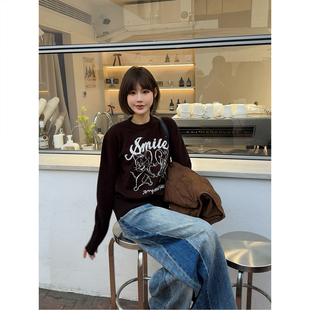 ASBR 原C纱！100%绵羊毛烫钻圆领套头提花针织衫25冬新款宽松显瘦