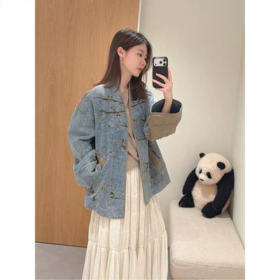 立体绣新中式国风牛仔棉服