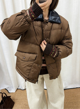 ASBR 牛货！miu系皮领拼接鹅绒保暖羽绒服女25冬季新款名媛学院风