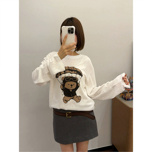 ASBR 原C！云朵肌理飞行员小熊印花慵懒风减龄长袖T恤女26春新款